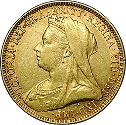 Монета 1 соверен (фунт) 1893 Новый портрет Великобритания