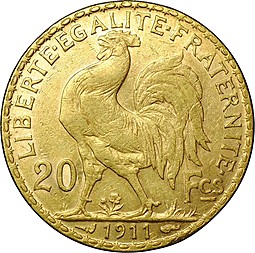 Монета 20 франков 1911 Франция
