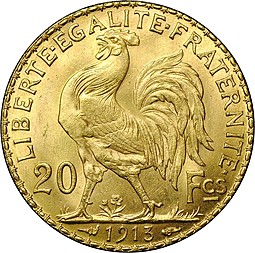 Монета 20 франков 1913 Франция
