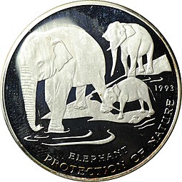 Монета 20 риелей 1993 Охрана природы Слоны Камбоджа
