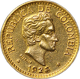 Монета 5 песо 1925 Колумбия