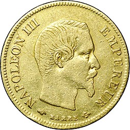 Монета 10 франков 1855 А Франция