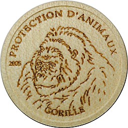 Монета 5 франков 2005 Горилла дерево Конго