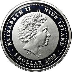 Монета 1 доллар 2009 Дед Мороз и Снегурочка Новый год Ниуэ