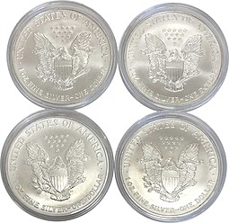 Набор 4 монеты 1 доллар 2007 Шагающая свобода Времена года цветные США