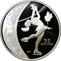 Монета 25 долларов 2008 Фигурное катание Олимпиада Ванкувер 2010 Канада