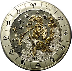 Монета 1000 франков 2009 Знаки зодиака Рыбы Руанда