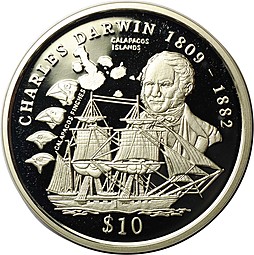 Монета 10 долларов 1999 Чарльз Дарвин Сьерра-Леоне