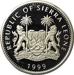 Монета 10 долларов 1999 Чарльз Дарвин Сьерра-Леоне