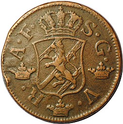 Монета 2 эре 1761 SM Швеция