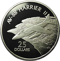 Монета 25 долларов 2003 AV-8B Harrier II История Авиации Соломоновы острова