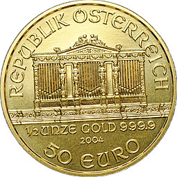 Монета 50 евро 2004 Венская филармония (филармоникер) Австрия