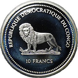 Монета 10 франков 2005 Африканская лунная рыба Охрана природы Конго