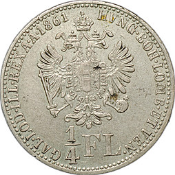 Монета 1/4 флорина 1861 A Австрия