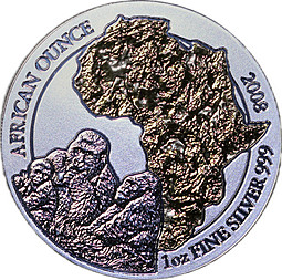 Монета 50 франков 2008 Африканские гориллы 1 унция Руанда