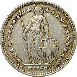 Монета 2 франка 1940 B Швейцария