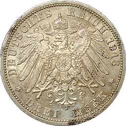 Монета 3 марки 1913 А Любек Германия