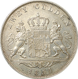 Монета 2 гульдена 1851 Бавария Германия