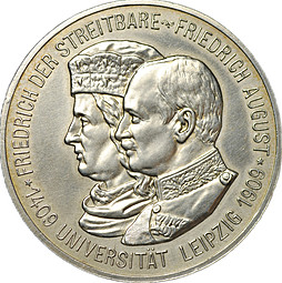 Монета 5 марок 1909 500 лет университету Лейпцига Саксония Германия