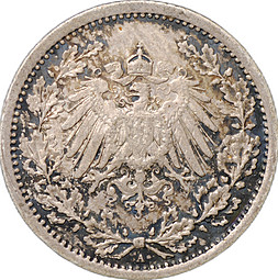 Монета 1/2 марки 1915 A Германия