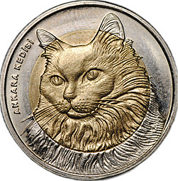 Монета 1 лира 2010 Кошка Красная книга Турция