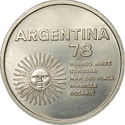 Монета 1000 песо 1977 Чемпионат мира по футболу 1978 Аргентина