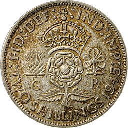 Монета 2 шиллинга (флорин) 1945 Великобритания