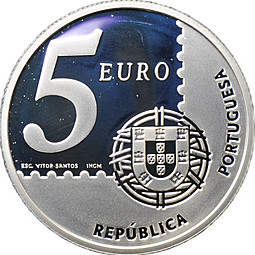 Монета 5 евро 2003 150 лет первой почтовой марке Португалии Португалия