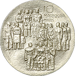 Монета 10 марок 1977 К 60 лет независимости Финляндия