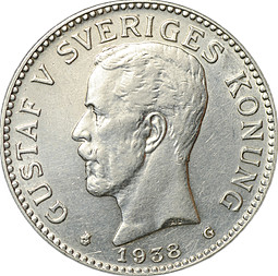 Монета 2 кроны 1938 G Швеция