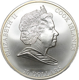 Монета 20 долларов 2008 Рождение Венеры Сандро Боттичелли Шедевры искусства Острова Кука