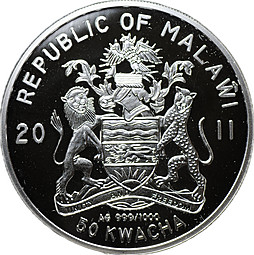 Монета 50 квач 2011 Гагарин 50 лет первому полету человека в космос Малави
