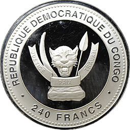 Монета 240 франков 2012 Китайский гороскоп - Год дракона, богатый Конго