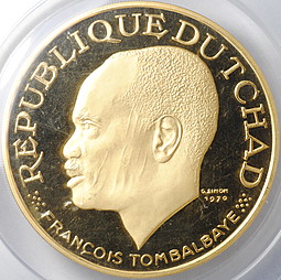 Монета 20000 франков 1970 10 лет Независимости Чад слаб PCGS PR66DCAM