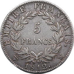 Монета 5 франков 1812 W Лилль Франция