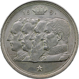 Монета 100 франков 1951 BELGIE Бельгия