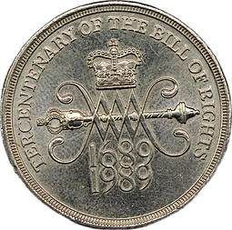 Монета 2 фунта 1989 300 лет Биллю о правах Англии Великобритания