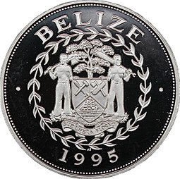 Монета 10 долларов 1995 Корабли Каракка 16-го века Белиз