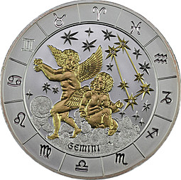 Монета 1000 франков 2009 Знаки зодиака - Близнецы Руанда