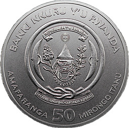 Монета 50 франков 2017 Гиппопотам Руанда