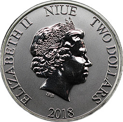 Монета 2 доллара 2018 Черепаха Бисса Ниуэ