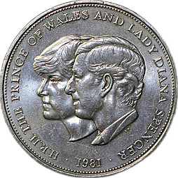 Монета 1 крона (25 новых пенсов) 1981 Свадьба Принца Чарльза и принцессы Дианы Великобритания (в коробке)