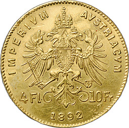 Монета 4 флорина - 10 франков 1892 Австрия