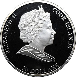 Монета 20 долларов 2010 Шедевры искусства Ван Гог Подсолнухи Острова Кука