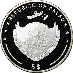 Монета 5 долларов 2007 Морская жемчужина Палау