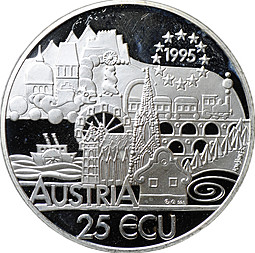Монета 25 ЭКЮ 1995 170 лет со дня рождения Иоганна Штрауса Австрия