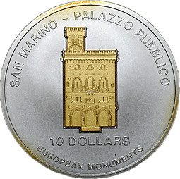 Монета 10 долларов 2005 Европейские памятники - Палаццо Публико Науру