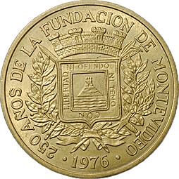 Монета 5 новых песо 1976 250 лет основанию Монтевидео Уругвай