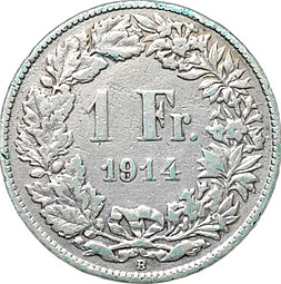 Монета 1 франк 1914 Швейцария