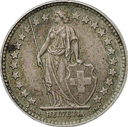 Монета 1/2 франка 1910 Швейцария